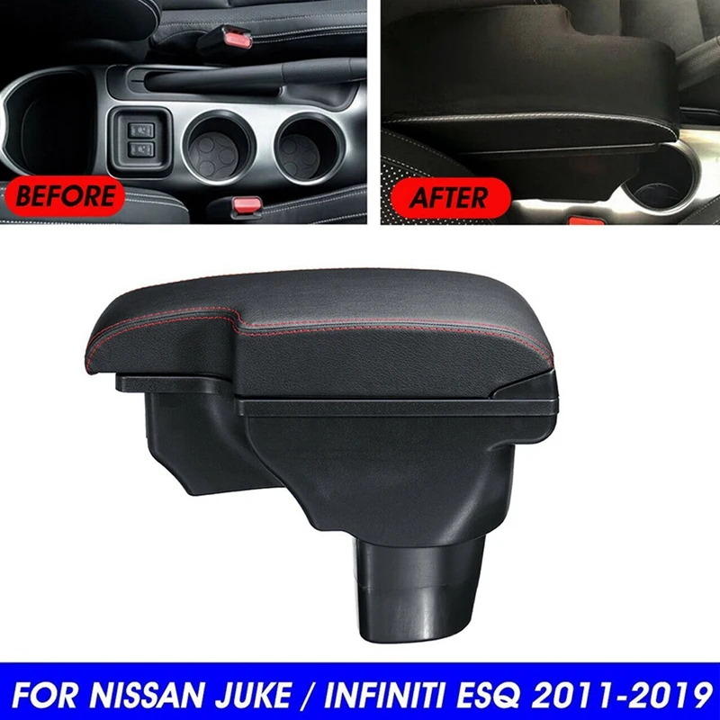 For Nissan Juke Infiniti ESQ 2011-2019 Central Armrest Consoles Storage Box Handrails Double Layer Storage W/ 3 USB Port