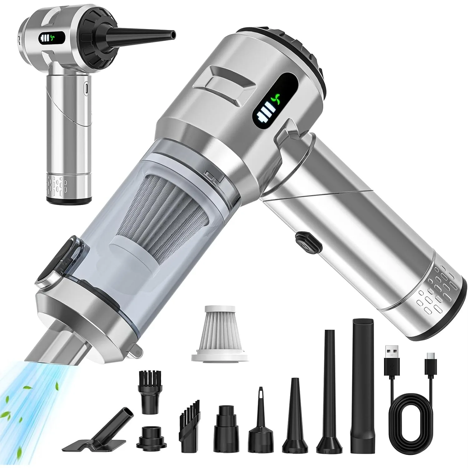 

Автомобильный пылесос, миниатюрный портативный беспроводной пылесос с мощностью всасывания 25000PA, перезаряжаемый через USB и складной для удобной уборки.