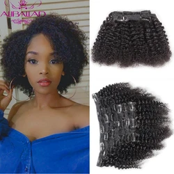 Afro Kinky Curly Clip Ins Extensão Do Cabelo, Cabelo Humano Curto, Brasileiro, 12-18 