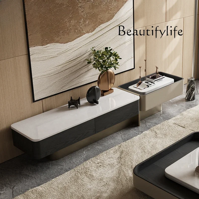 M Original Oriental Minimalist TV Cabinet, Natural Luxury Stone Surface Light Luxury Living Room Floor TV Cabinet