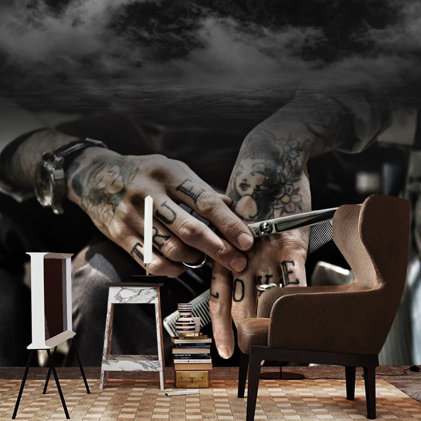 

Custom Peel and Stick Wallpaper for Living Room Wall Papers Art Decor Barber Shop Salon Store Haircut Tools TV Renovation Mural