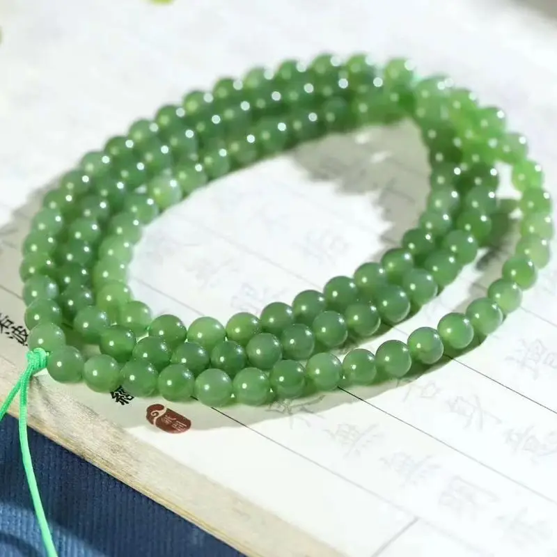 Hetian Jade Necklace, Old Material Jasper, Yang Green, 6Mm 108Mm Round Beads, Bead Chain, Hanging Rope, Multi-Use Accessory