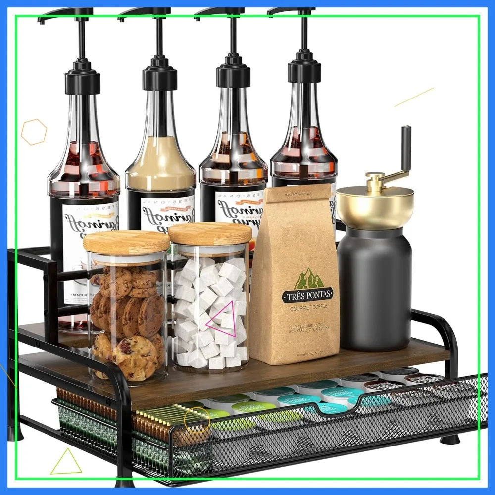 

3-Tier Coffee Syrup Organizer with 8 Bottle Holder & 35 K-Cup Storage Basket for Kitchen Countertop