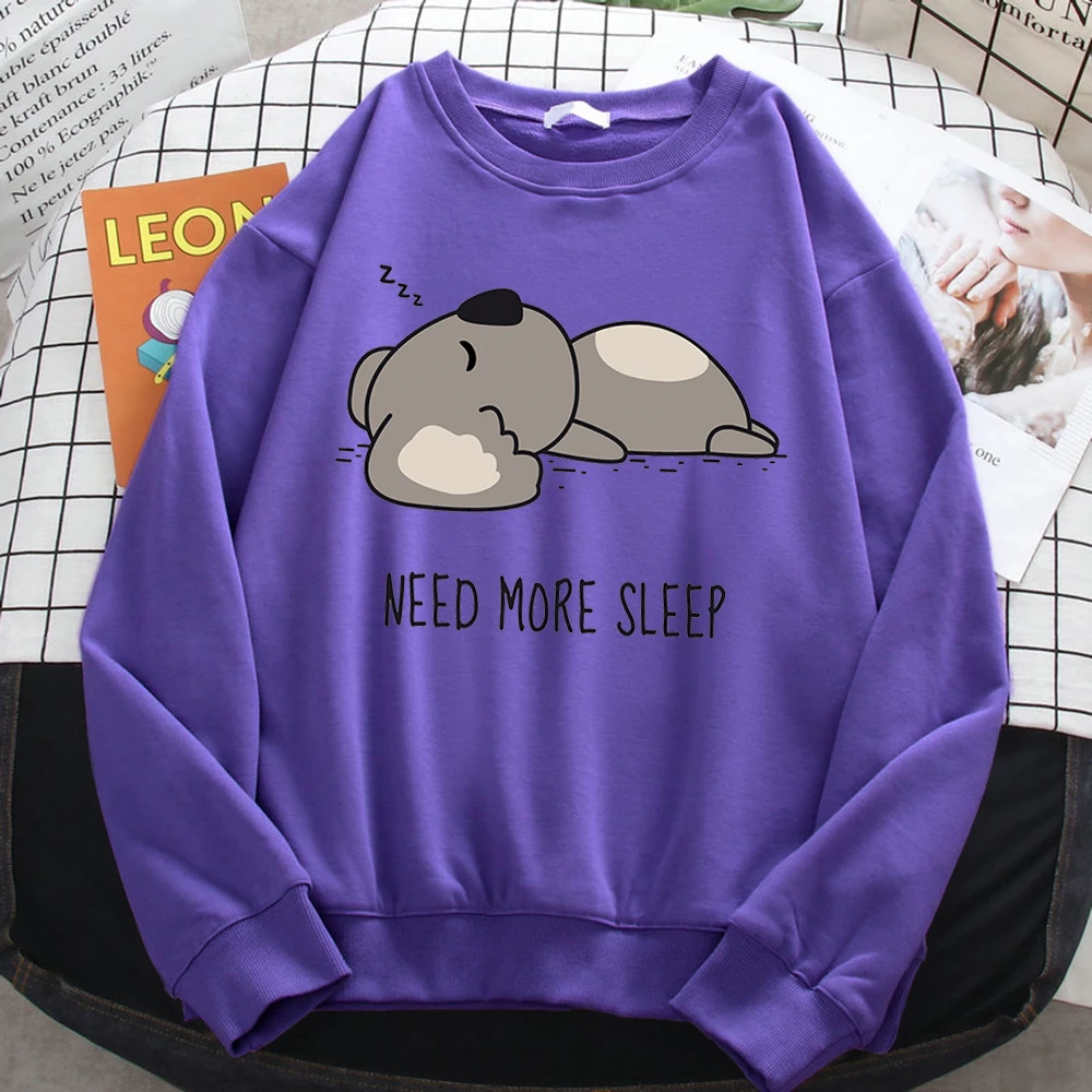 Casual Simple Women\'S Sweatshirt Need More Sleep Cartoons Bear Print Hooded Loose Fleece Pullovers Warm Soft Female Streetwear