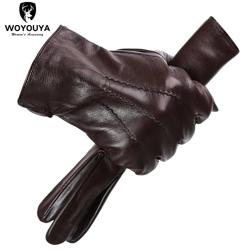 Comfortable Keep warm gloves male winter,Water ripple design sheepskin men\'s gloves,black men\'s leather gloves-8001Y