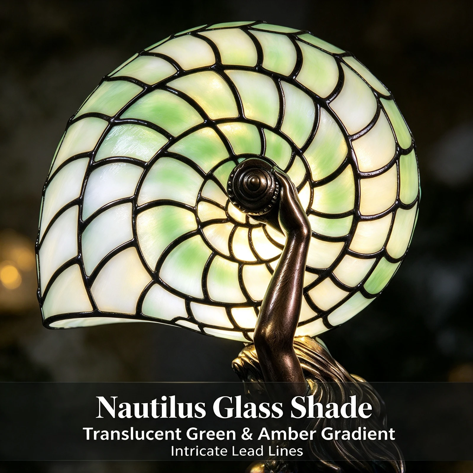 LED Mermaid Table Lamp Nautilus, Shell Light Vintage Resin Statue, Night Light Bedroom Living Room, Home Decor Gift Ornament