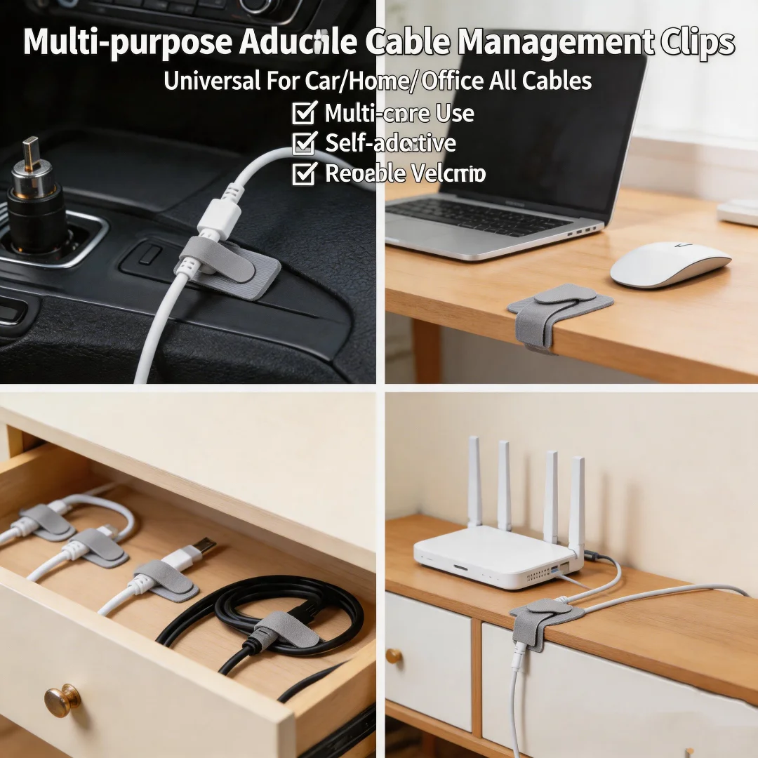 Self Adhesive Reusable Cable Ties Adjustable Cord Organizer Hook and Loop Straps for Desk Wire Management Office Home Rope Tie