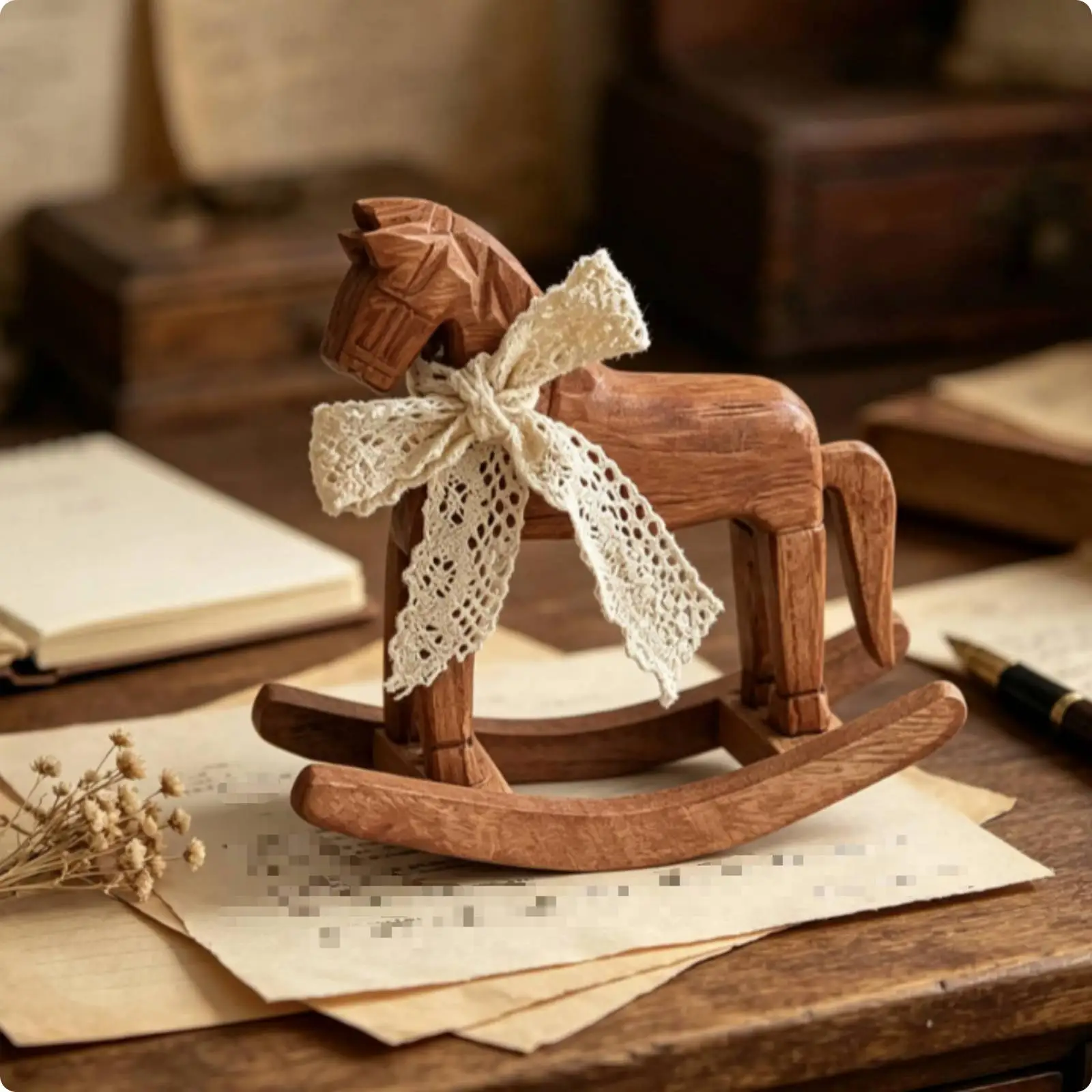 Classic Wooden Children Rocking Horse Decorative Sculpture Horse Figure Miniature Decoration for Nursery