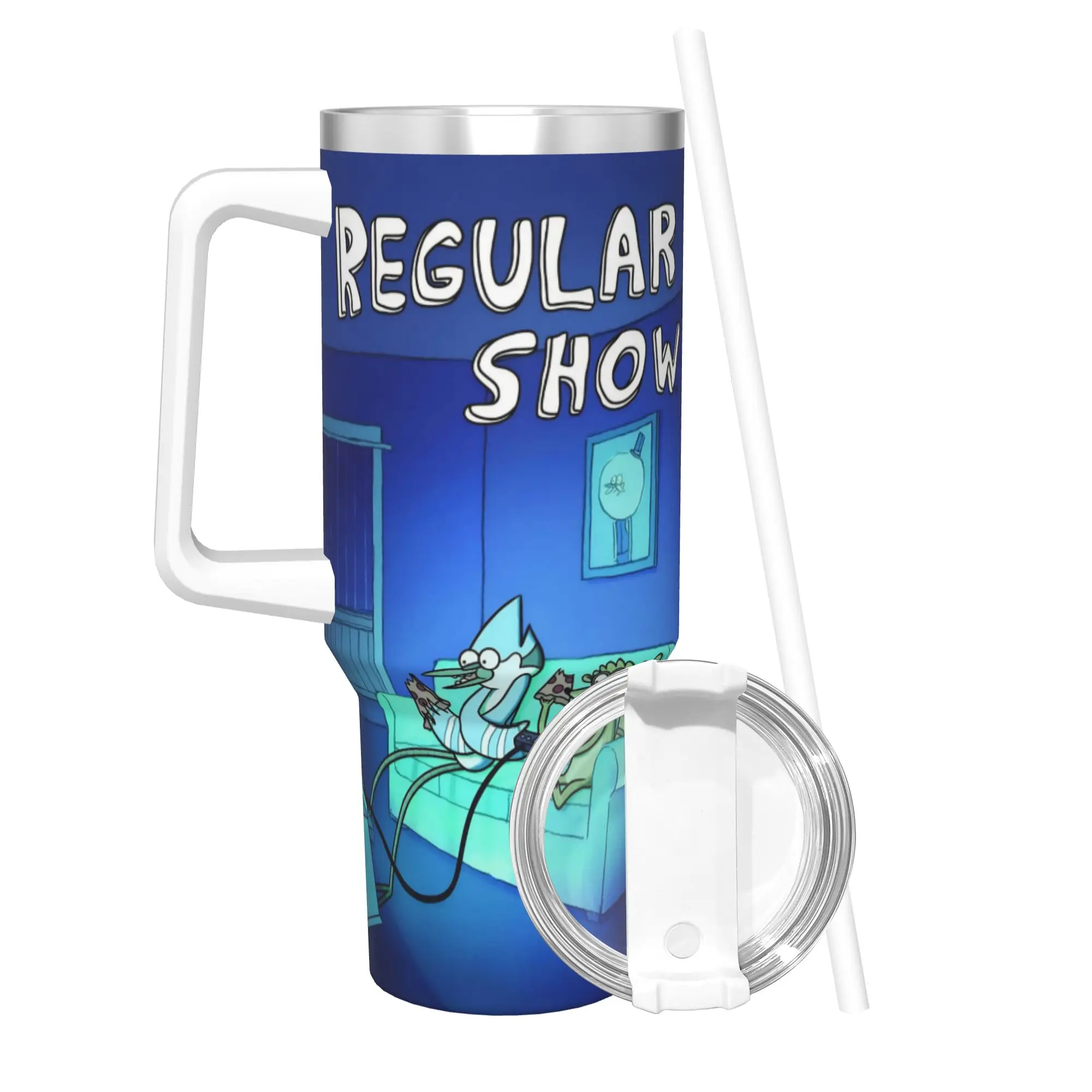 Regulars Show Cartoon Character Tumbler With Straw Stainless Steel Travel Mugs Double Wall Vacuum Insulated for Cold Or Hot 40oz