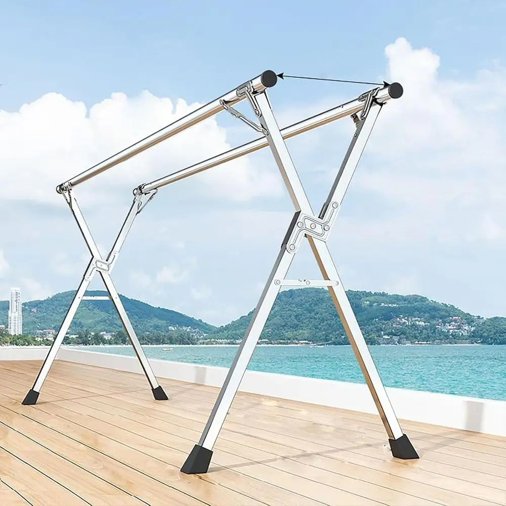 

Sturdy Folding Laundry Drying Rack, Adjustable Zinc Alloy, Outdoor/Indoor, Windproof Hooks, Double Pole 2.4m