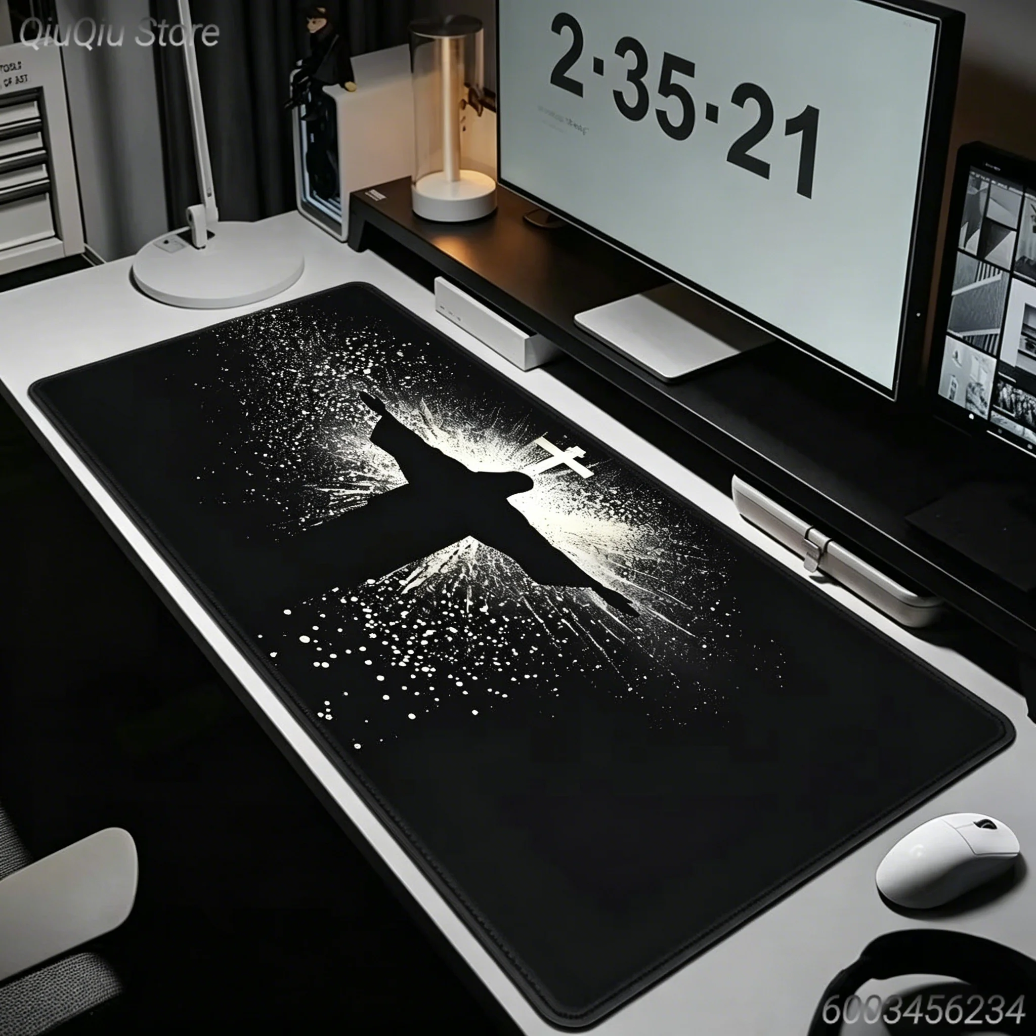 Cross Figure Siliconehuette Large Mouse Pad Black Splash Ink XXL Gaming Desk Mat Non-Slip Stitched Edge Keyboard Pad