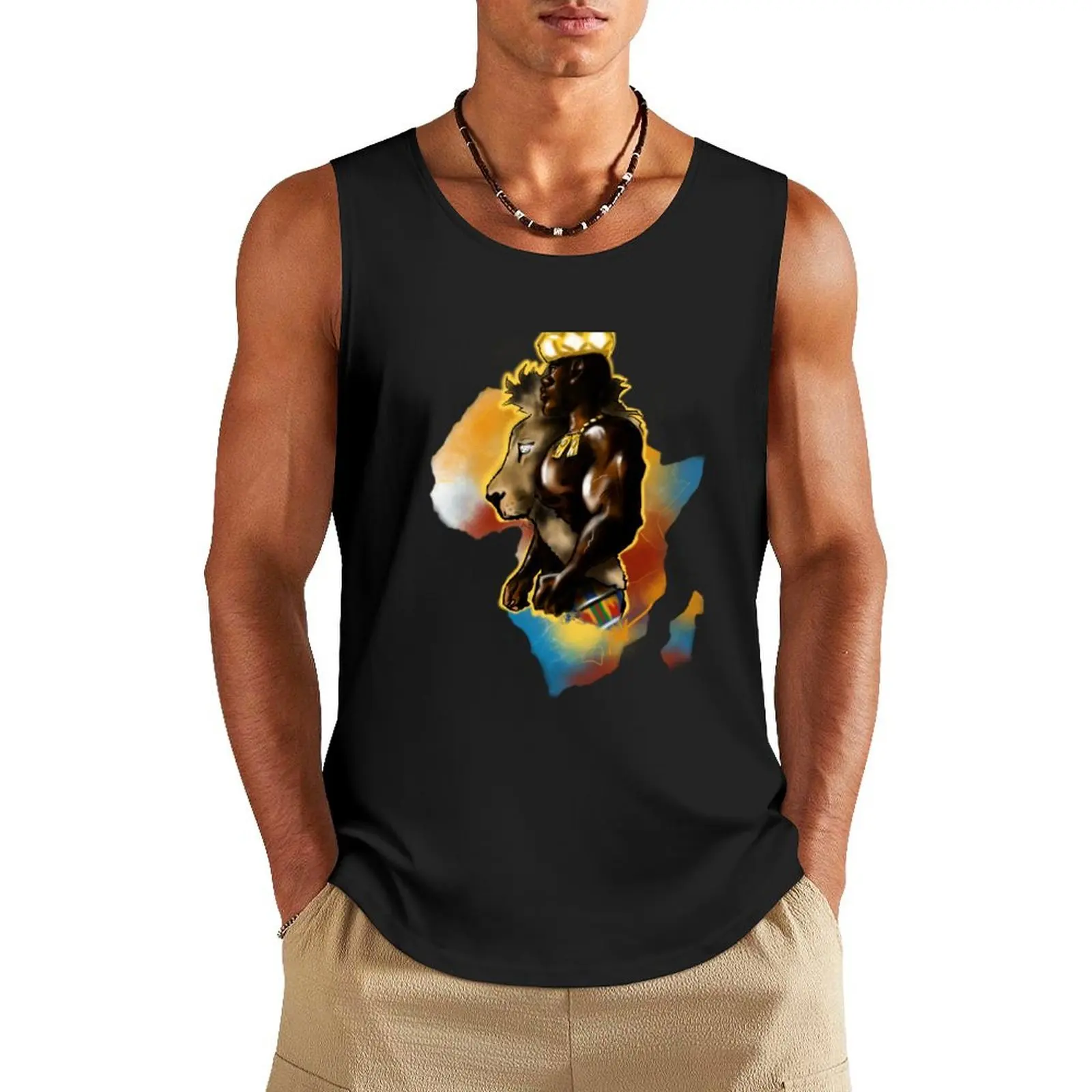 The African King Tank Top sleeveless Men's t-shirts bodybuilding men Men's summer clothes T-shirt for fitness