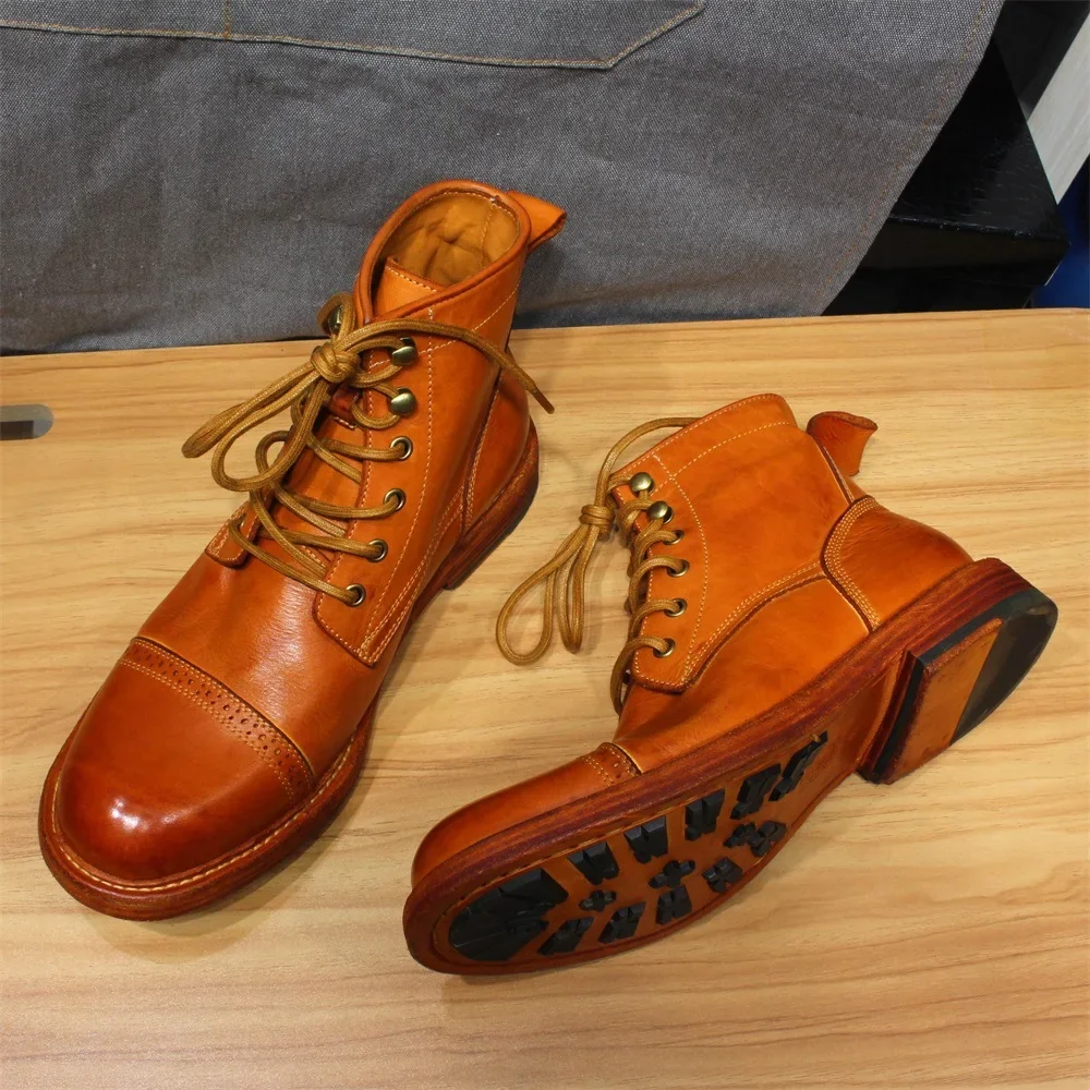 

Goodyear-Welding Washed Horse Leather Men's Shoes with True Leather Sole Lace up Round Toe Soft Top Comfortable Leather Shoes