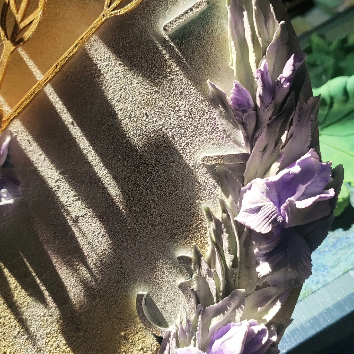 0067 Clay Paste Flower Clock 3D Relief Sculpture Painting Vintage Oil Painting Style Handmade Art Piece Unique Home Decor Clock