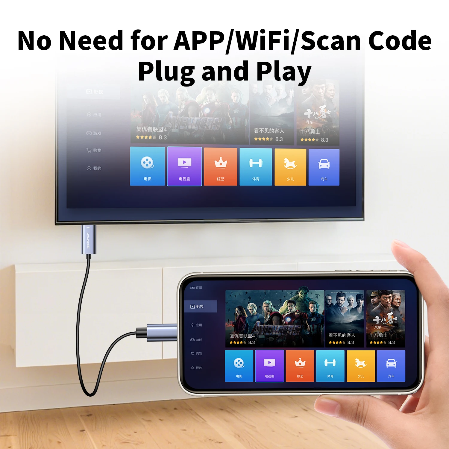 Unnlink كابل مراقبة شاشة الهاتف لهاتف Samsung Phone، Samsung Dex، كابل مصبوب بمرآة الهاتف إلى TV، USB Type C إلى HDMI 4K 60 هرتز