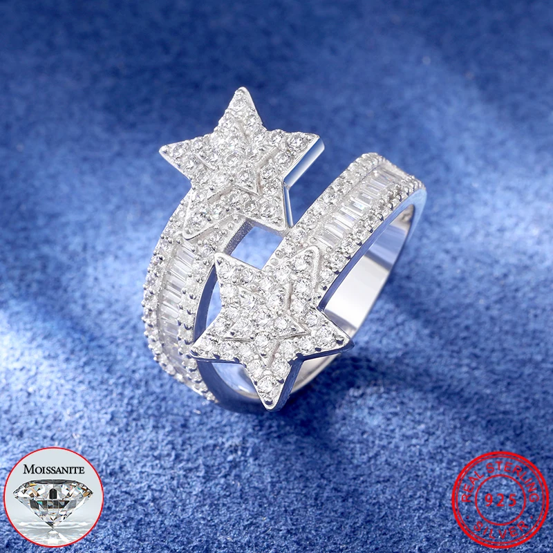 

Luxury Full Moissanite Star Band Ring for Men Women 925 Sterling Silver Hip Hop Rings Party Sparkling with GRA Certified Jewely