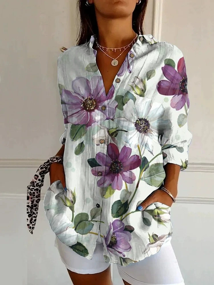 Fashion Long Sleeve Print Shirts Women Spring Buttons Casual Women\'s Tops And Blouses Elegant Simple Top Femme Shirt 2025
