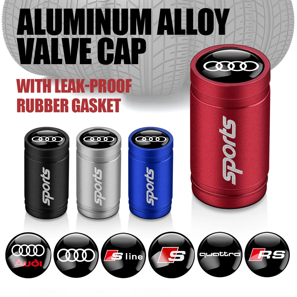 

New 4Pcs Aluminum Alloy Car Wheel Tire Valve Caps Auto Accessories For Audi Quattro RS A4 B7 A7 Sline S3 A8 A3 A1 A5 Q5 Q3 TT Q2
