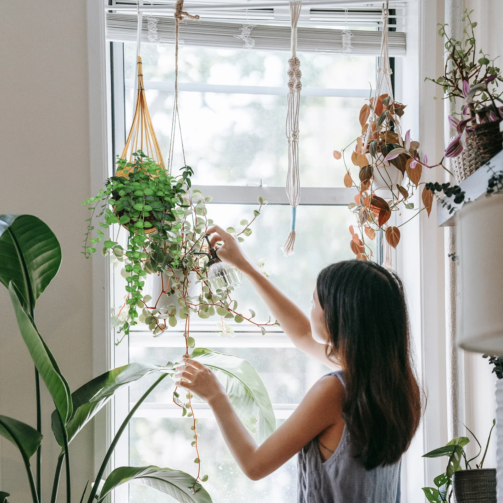 Panier d'orchidées suspendu en bambou tissé à la main, 2 pièces, porte-plante de Style nid, Pot de fleur suspendu d'intérieur et d'extérieur