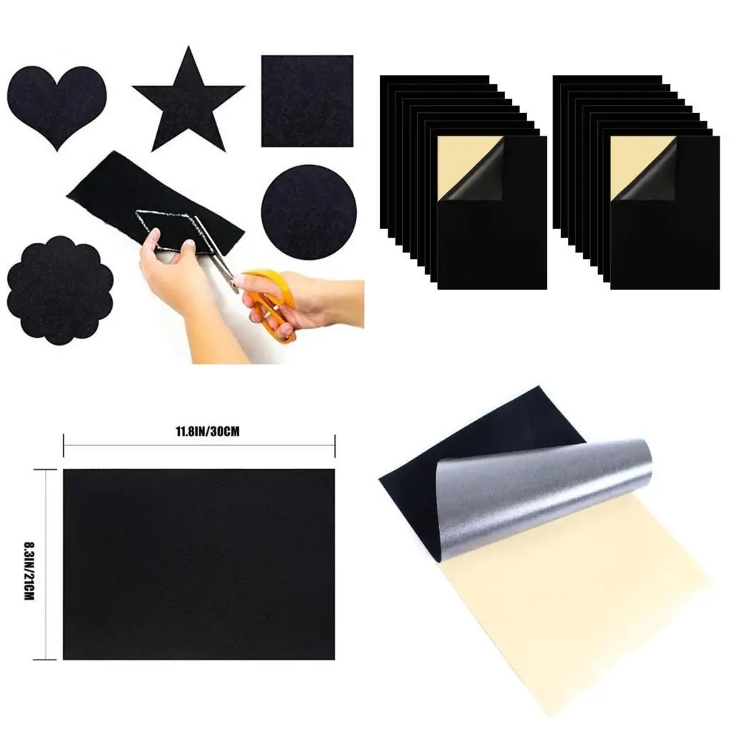 

J78F Упаковка из 20 листов фетра с клейкой основой и прочной тканевой тканью элегантного цвета черного цвета для товаров для