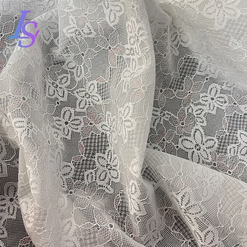 Embroidered Mesh Fabric White Dress Wedding Dress Clothing Designer Apparel Sewing Fabric Wholesale Cloth Meters Diy Material