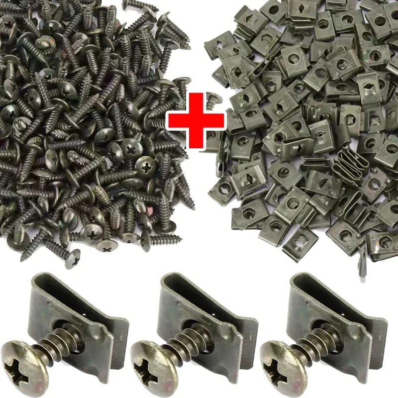 Mixed Car Metal Screw Clips Set U-Type Fastener Clip with Screw Anti-rust Fender Bumper Protection Buckle Iron Sheet Screw