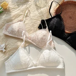 Sexy Bralette Wireless Lace Bra Woman Underwear Soft Comfortable Sleep Tops French Deep V Small Chest Bralet Intimates Lingerie