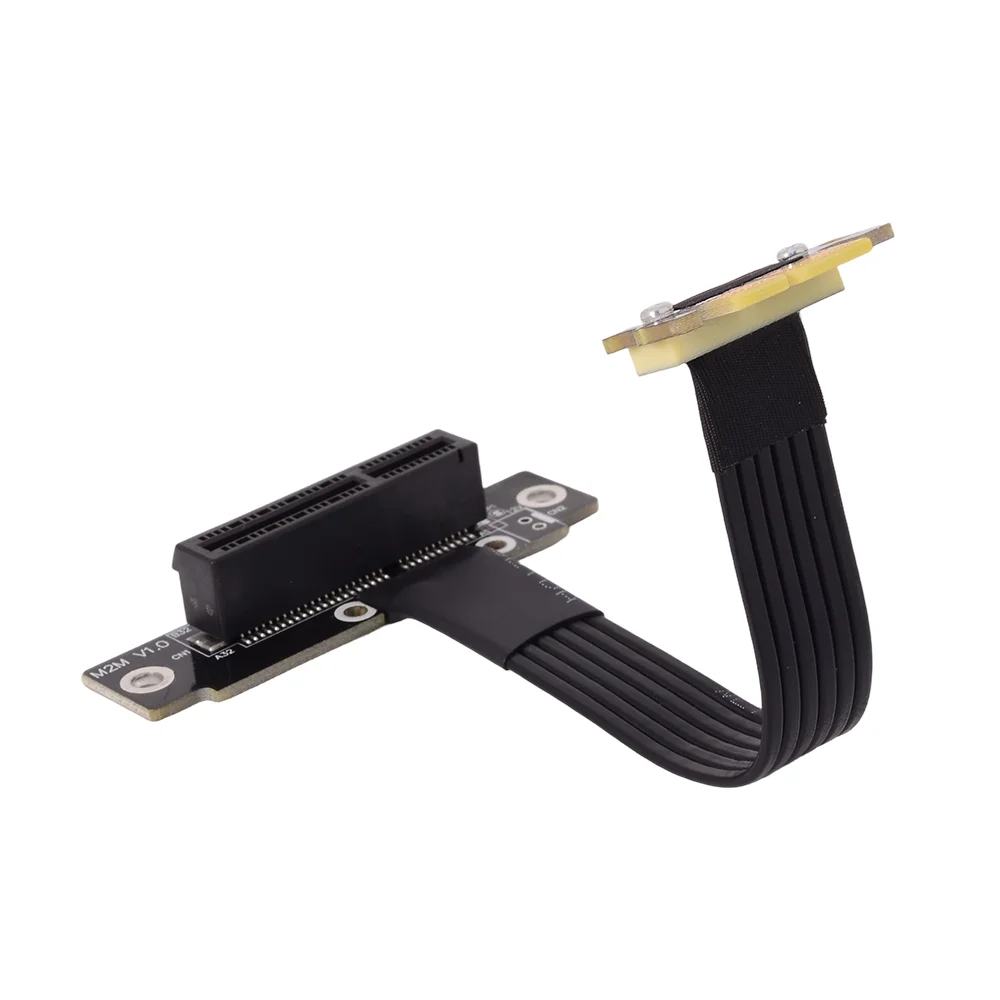 ADT-Link PCI Express 4.0 x4 To x1 Riser Ribbon Cable Graphics Card PCIE 4x To 1x Extension Cable Double 90 Degree Riser Extender