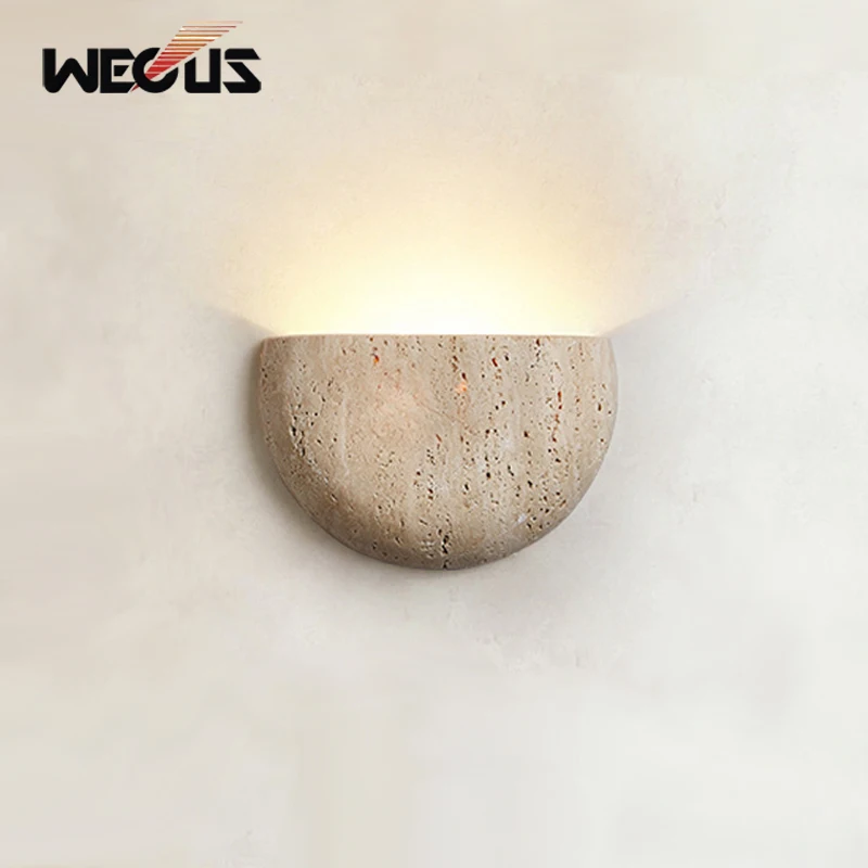 

Mid Century Wabi Sabi Vintage Yellow Travertine Wall Lamp Bedroom Bedside Living Room Corridor Entryway Atmosphere Light