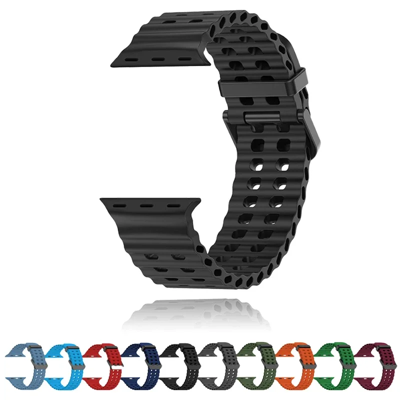 Pulseira de Silicone para Apple Watch, Pulseira Respirável para iWatch Series 10, 9, 8, 7, 6, 5, 4, SE, 42mm, 44mm, 45mm, Ultra 2/1, 49 milímetros, 46 milímetros