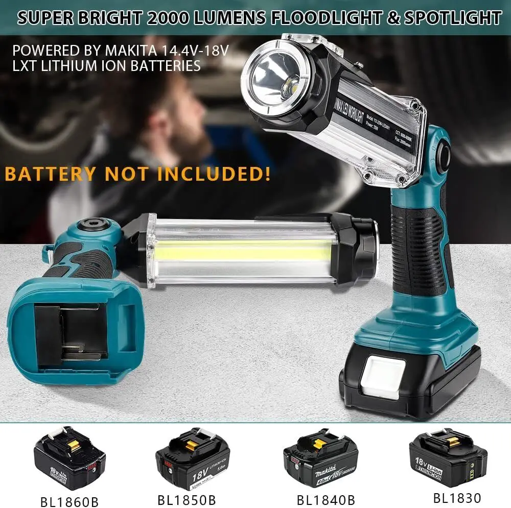 35W Cordless Work Light With Hook For Makita/Bosch/Dewalt/Milwaukee/Ryobi 18V Li-ion Battery Flashlight Emergency Light With USB