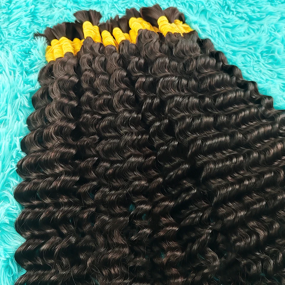 100% Human Hair Bulk Extension Virgin Human Hair Deep Wave Hair Curly 10a Bulk Weaving For Braiding Unprocessed No Weft 30 Inch