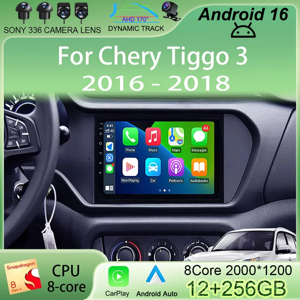 

Android 16 Carplay Auto Car Radio For Chery Tiggo 3 2016 2017 2018 GPS Recorder Multimedia Video Player Navigation WiFi+4G DSP