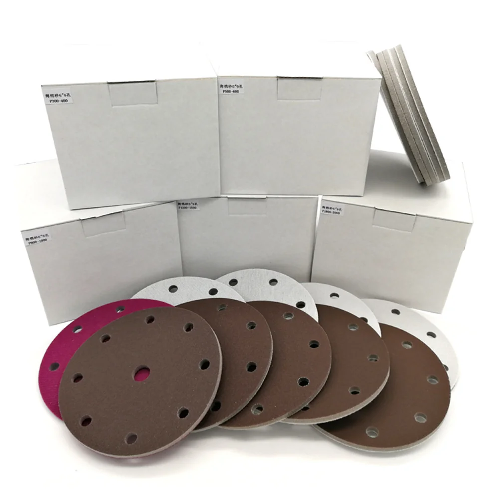 6 Inch 9 Hole Sponge Disc Red Sandpaper Abrasives Flocking Aluminum Alloy Mold Line Plastic Parts Sanding 150MM 300-2000 Grit