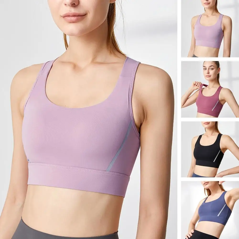 

Wide Shoulder Straps Racerback Women Bra Mesh Stitching Beauty Back Padded Seamless Push Up Yoga Vest Brassiere 2023 New Fabric