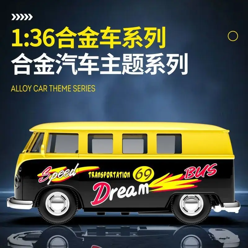 1:36 버스 T1 장난감 자동차 합금 밴 자동차 모델 도어 오프닝 레트로 어린이 장난감 자동차