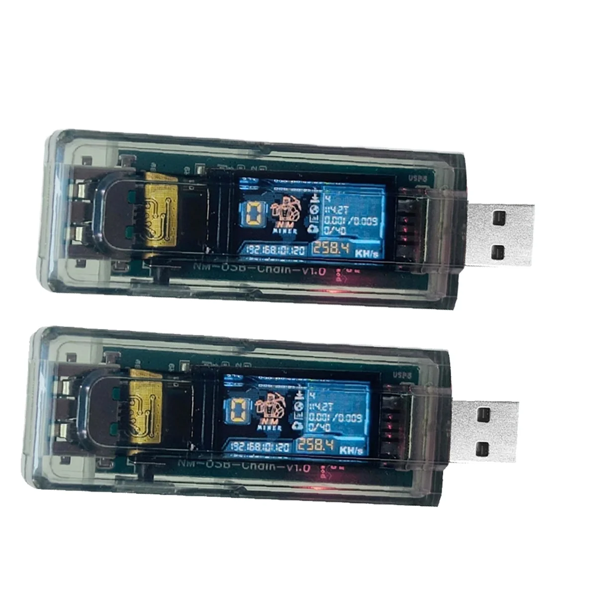 SuperDeals 2PCS NMMiner Miner 265KH/S USB Chain ESP32 Crypto Miner BTC Solo หวย Miner เครื่องทดสอบแอมป์มิเตอร์ USB-A Series รูปแบบโซ่