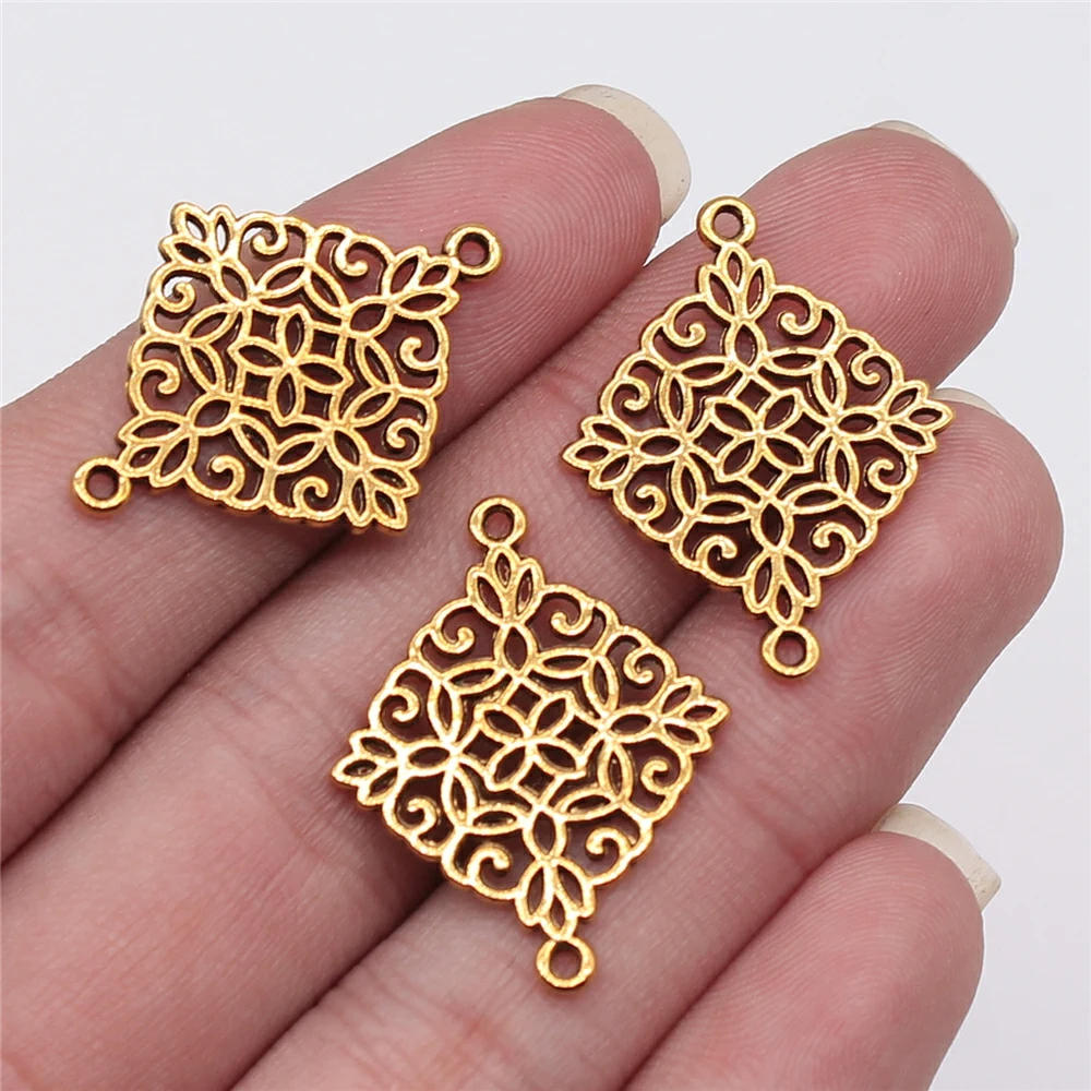 WYSIWYG 10pcs 5 Colors Square Flower Charm Connectors for Making Bracelet Handmade DIY Jewelry Accessories 28x22mm