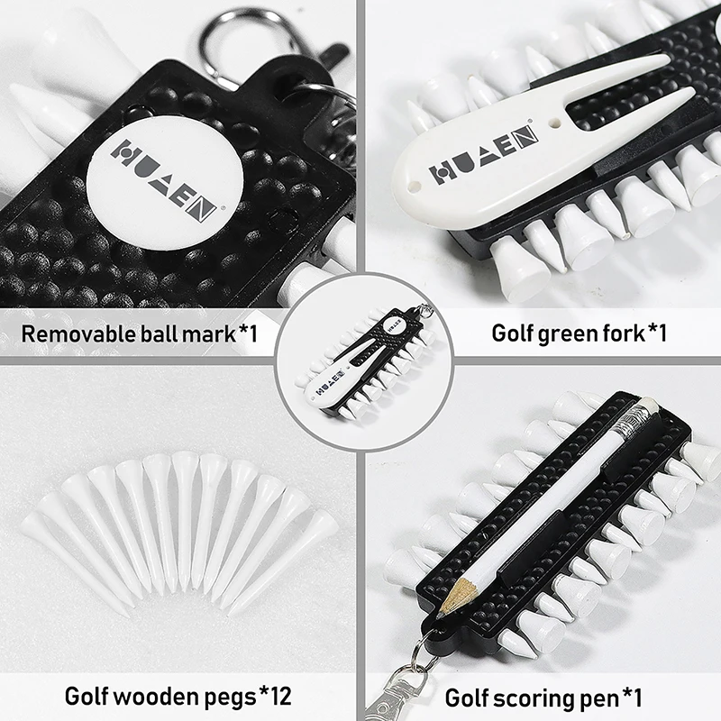 Golf Tee Rack With 12pcs Tees Golf Fork And Pencil Portable Golf Accessory Storage Device Golf Accessories