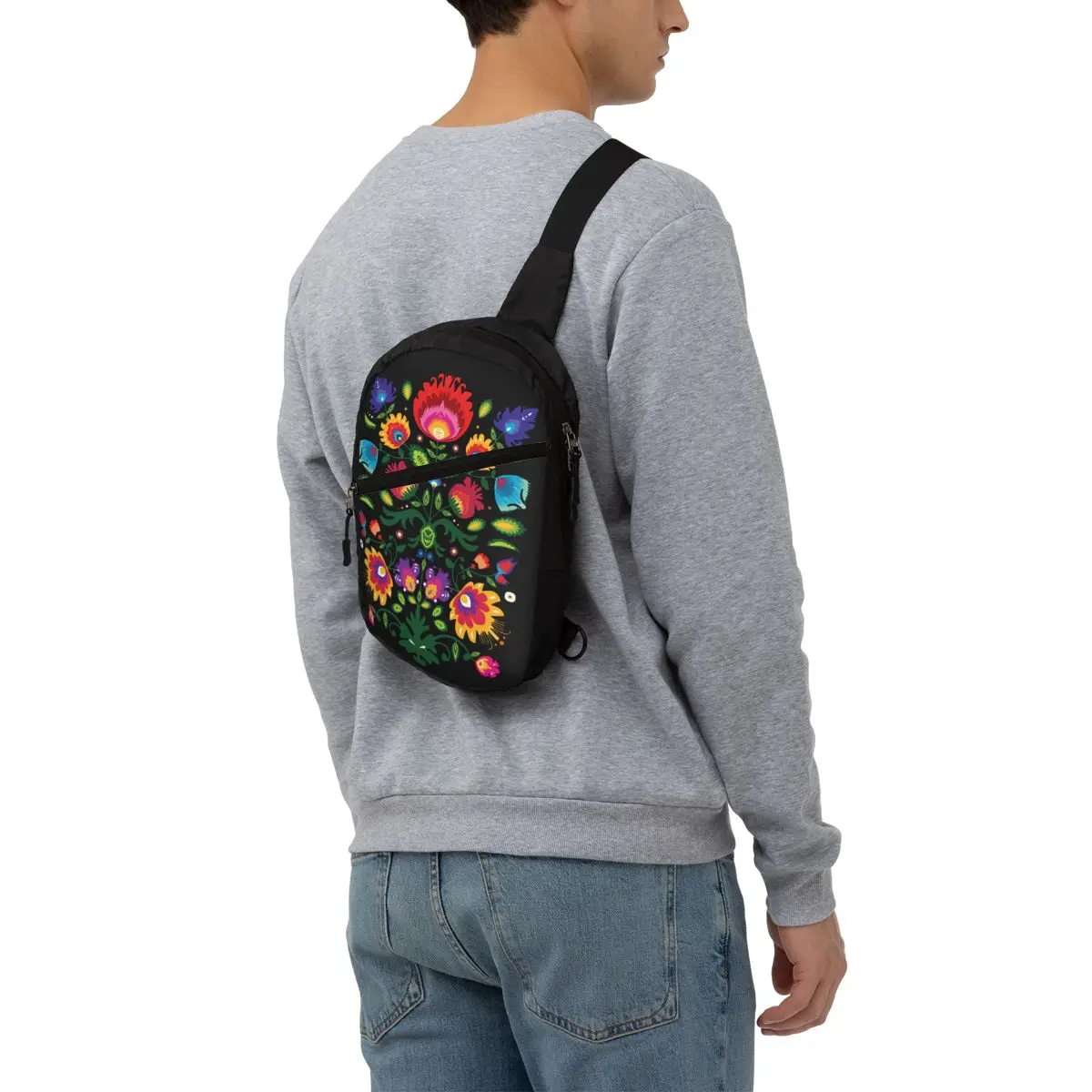 Polish Folk Floral Sling Chest Crossbody Bag Men Cool Poland Flowers Art Shoulder Backpack for Travel Cycling