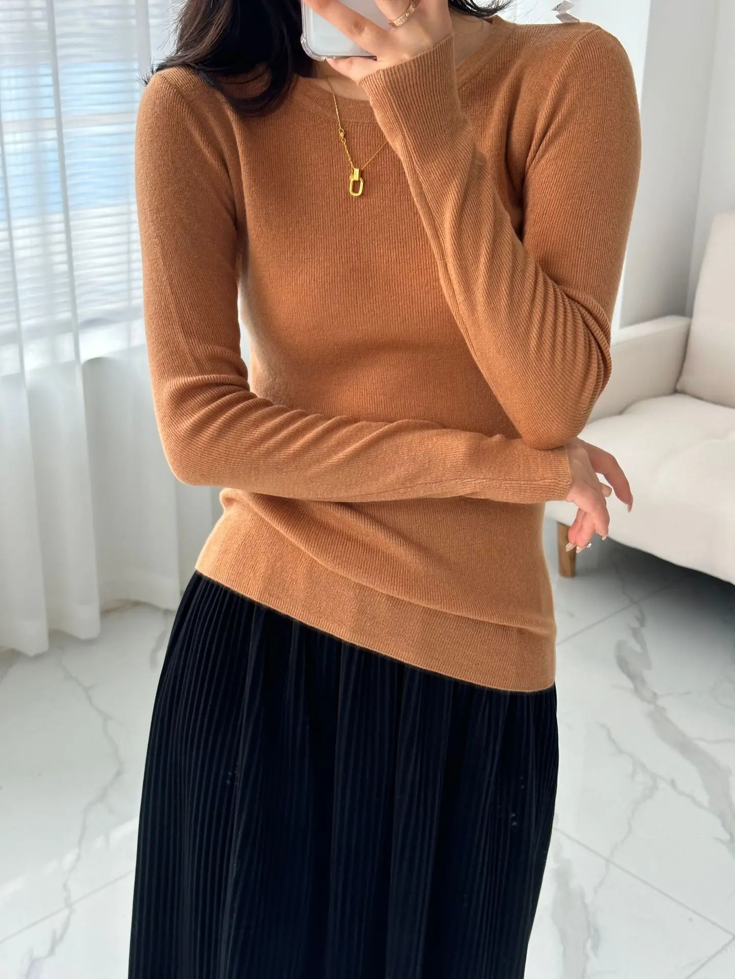 18-Pin worsted wool sweater women's 100 pure wool thin round neck long-sleeved knitted bottoming shirt 2025 early autumn sweater