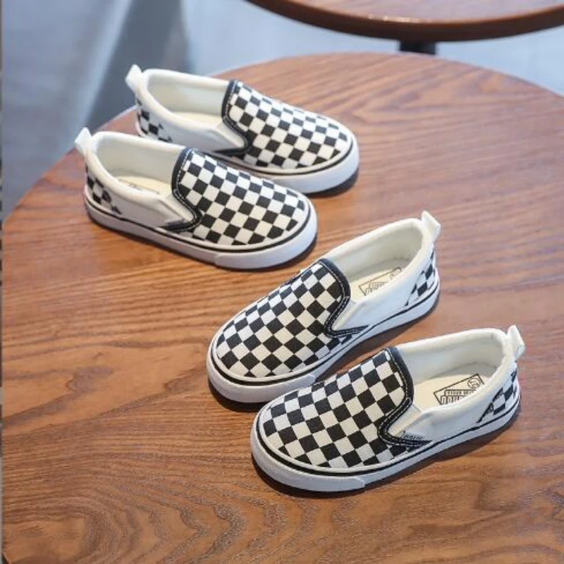 19-36 Children's Lattice Canvas Shoes Spring Autumn One-step Candy Color Fashion Casual Shoes For Boys And Girls Cloth Shoes