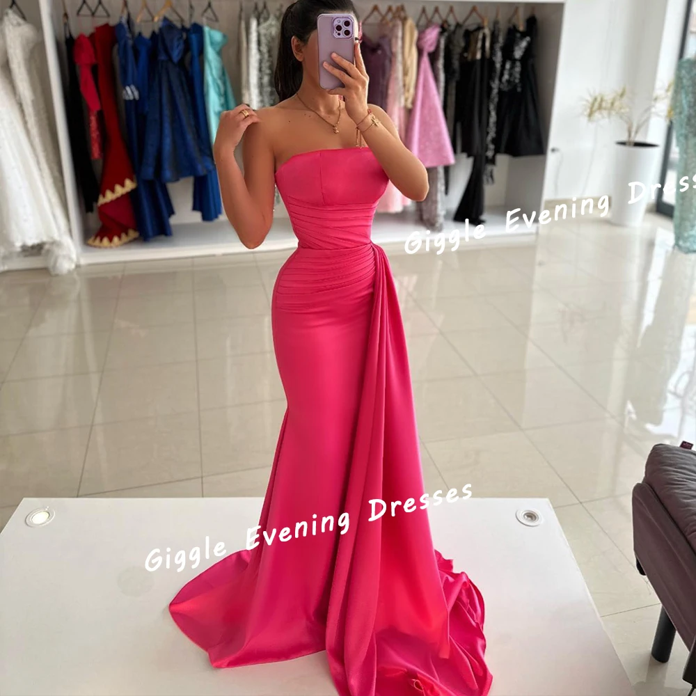 Giggle Satin Strapless Pleating Close-Fitting Elegance Prom Gown Saudi Arab Floor-Length Evening Party Dresses for Women 2024