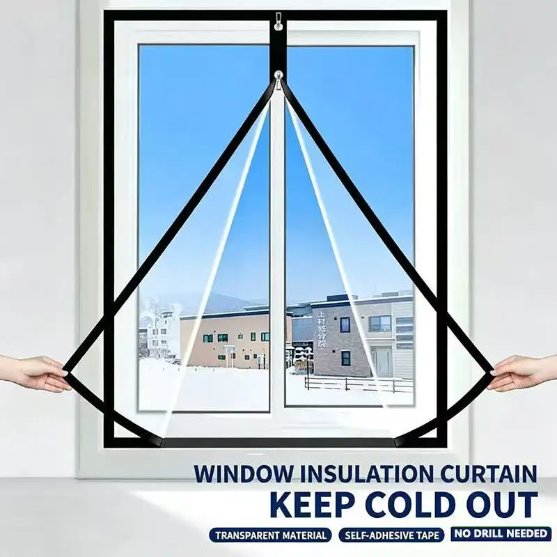 Winter Transparent Wind‑proof Window Insulation Curtain, Self‑Adhesive No‑Drill, Clear View, Blocks Cold Air, Ideal for Home Use