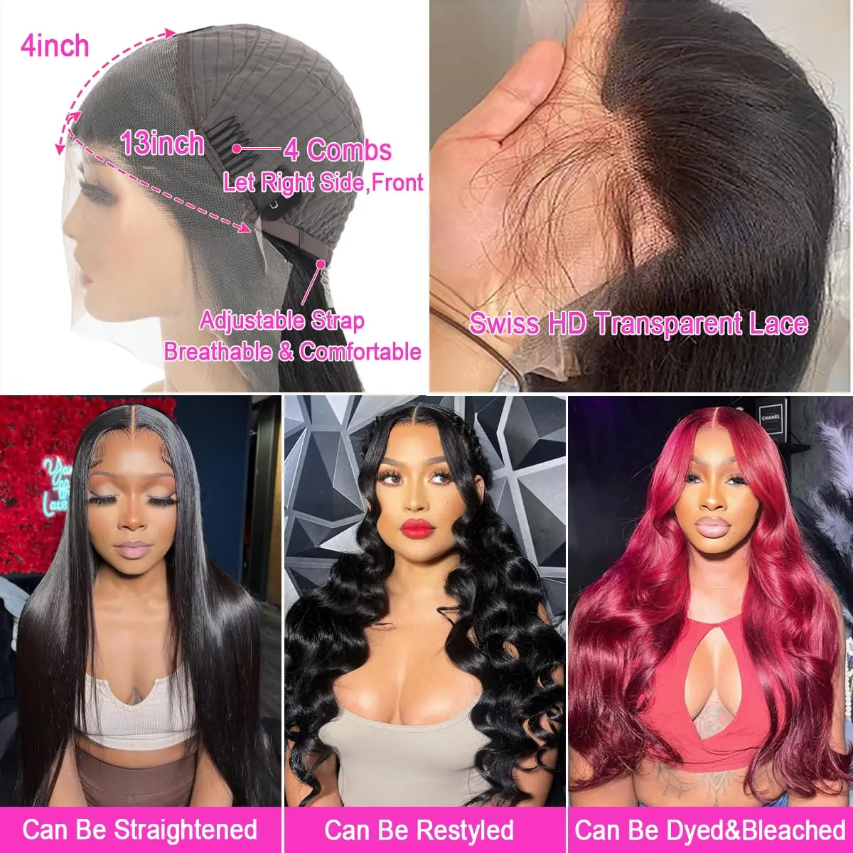 Body Wave Lace Front Wigs Human Hair 13x4 HD 180% Density Lace Frontal Wigs for Women Human Hair Pre Plucked 22-30 Inches