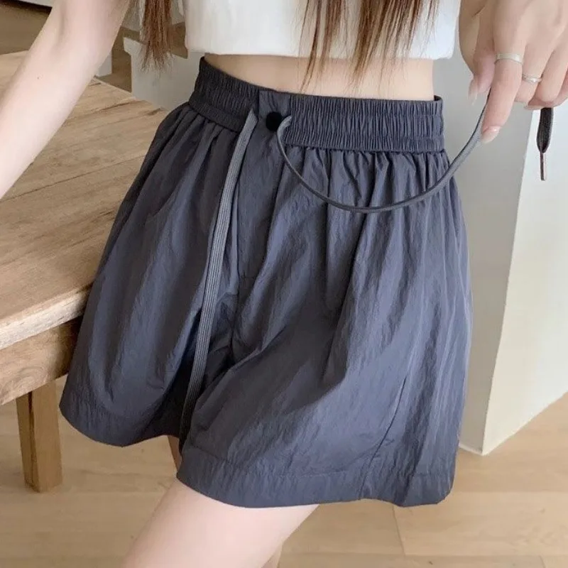 Safari Style Shorts for Women Solid Thin Summer College Ins Fashion Drawstring Cool Girls All-match Elastic Waist Casual Young