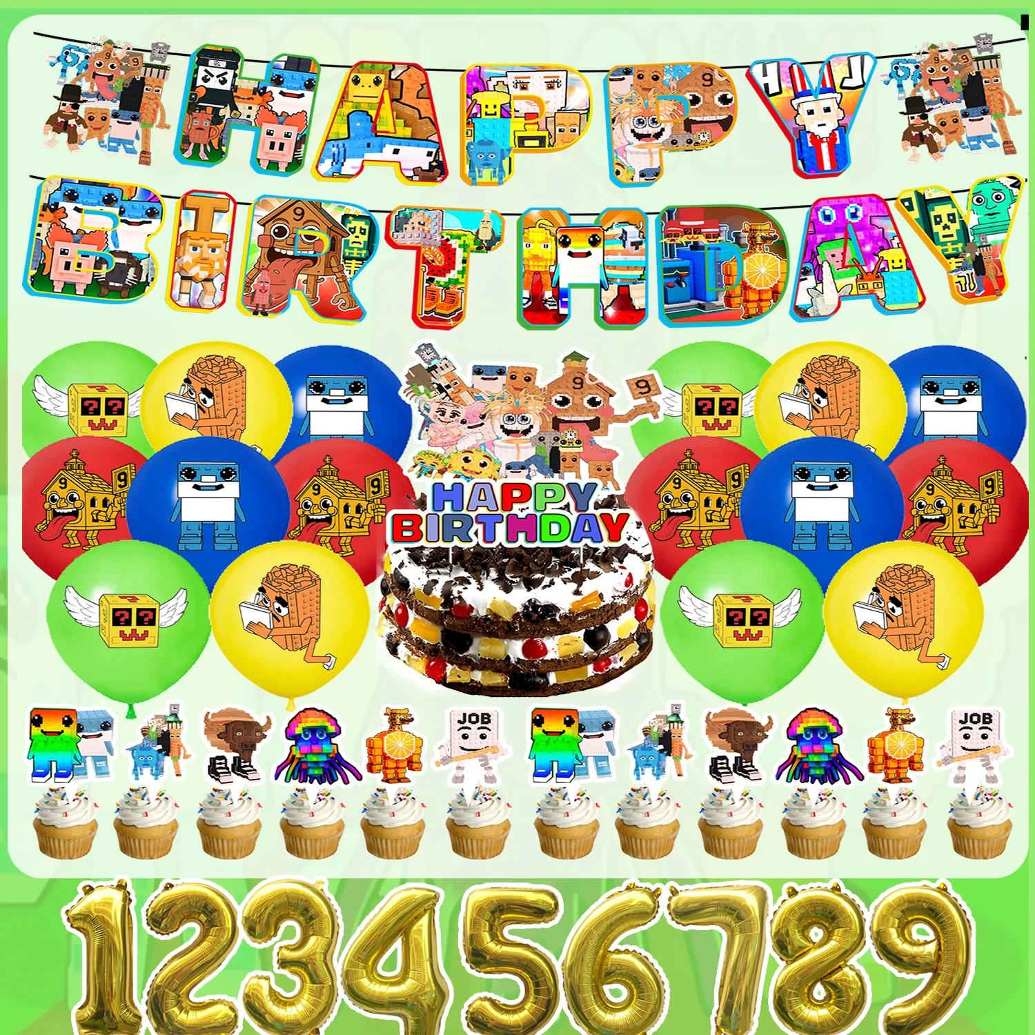 Steal n Catch The Brainrot Themen-Geburtstagsparty-Dekoration Happy Birthday Banner Ballons Cupcake-Topper Hintergrund Kinderparty-Zubehör