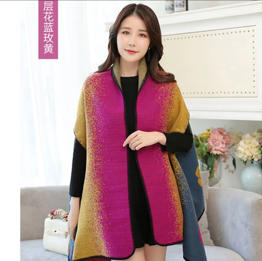 Imitation Cashmere Cape Double Sided Dual Purpose Shawl Thickened Warmth Oversized Scarf for Style Poncho Leisure Fashion P2