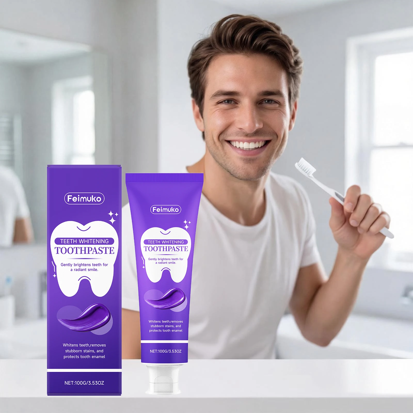 Purple Dental Whitening Toothpaste Improve Yellow Teeth Strengthen Enamel Soothing Gums Reduce Oral Odor Brightening Toothpaste