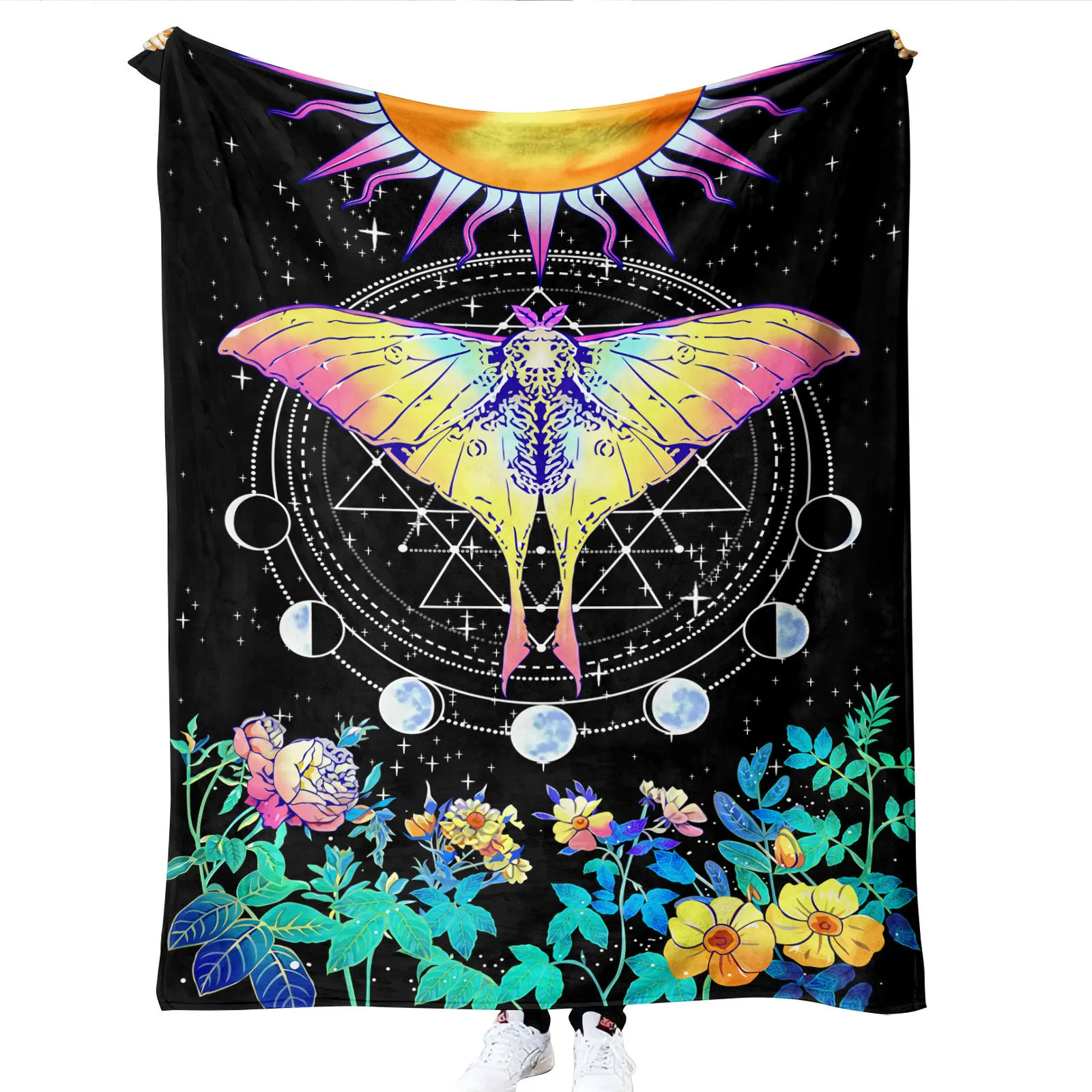Tarot Butterfly Sun and Moon digital-printed polyester Bedroom velvet flannel soft cover blanket Fleece cover blankets for beds
